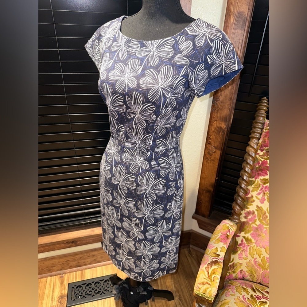 J Crew Blue Sheath Dress Short Sleeve Size 0 - Picture 2 of 6